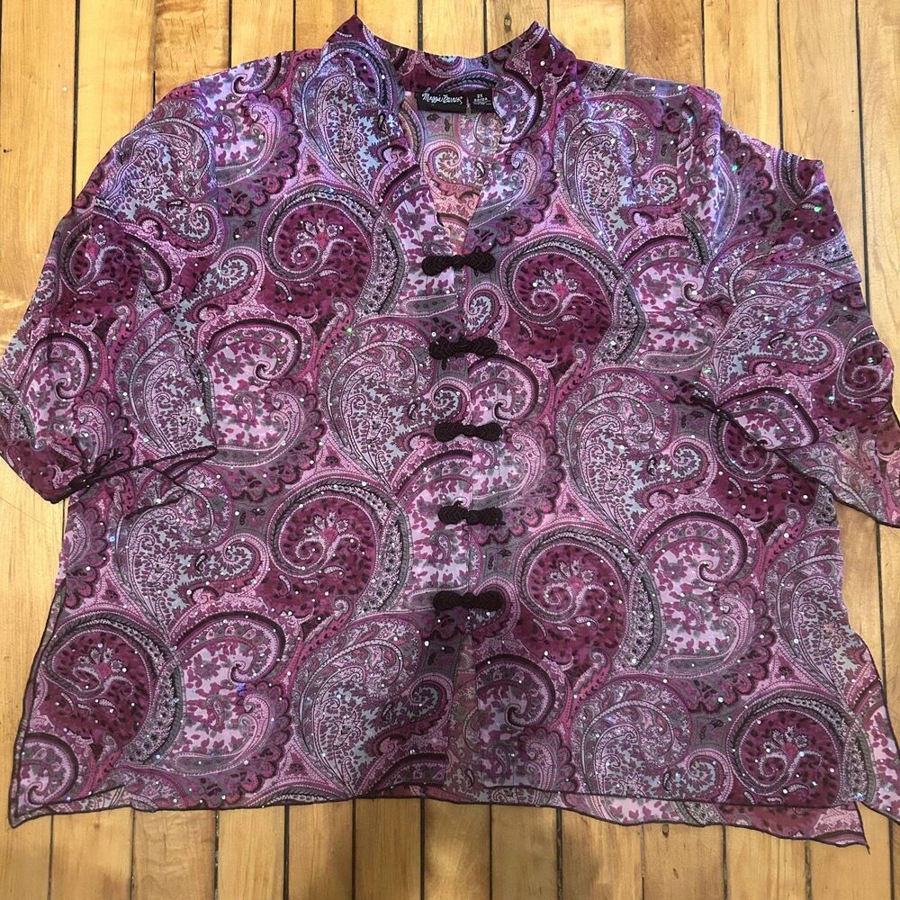 Maggie Barnes Womens Purple Pink Paisley Blouse-Beaded-Sz 2X-Flowy-Fairy-Event - Picture 8 of 8